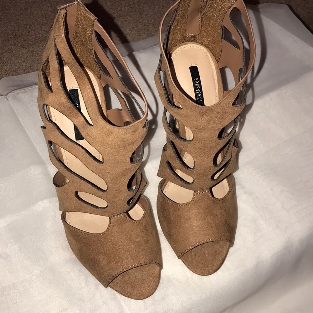 Beige open toed heels very cute never worn